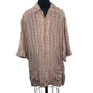 VTG Sean John Beige Orange Top Silk All Over Print Button-Up XL X-Large FLAW